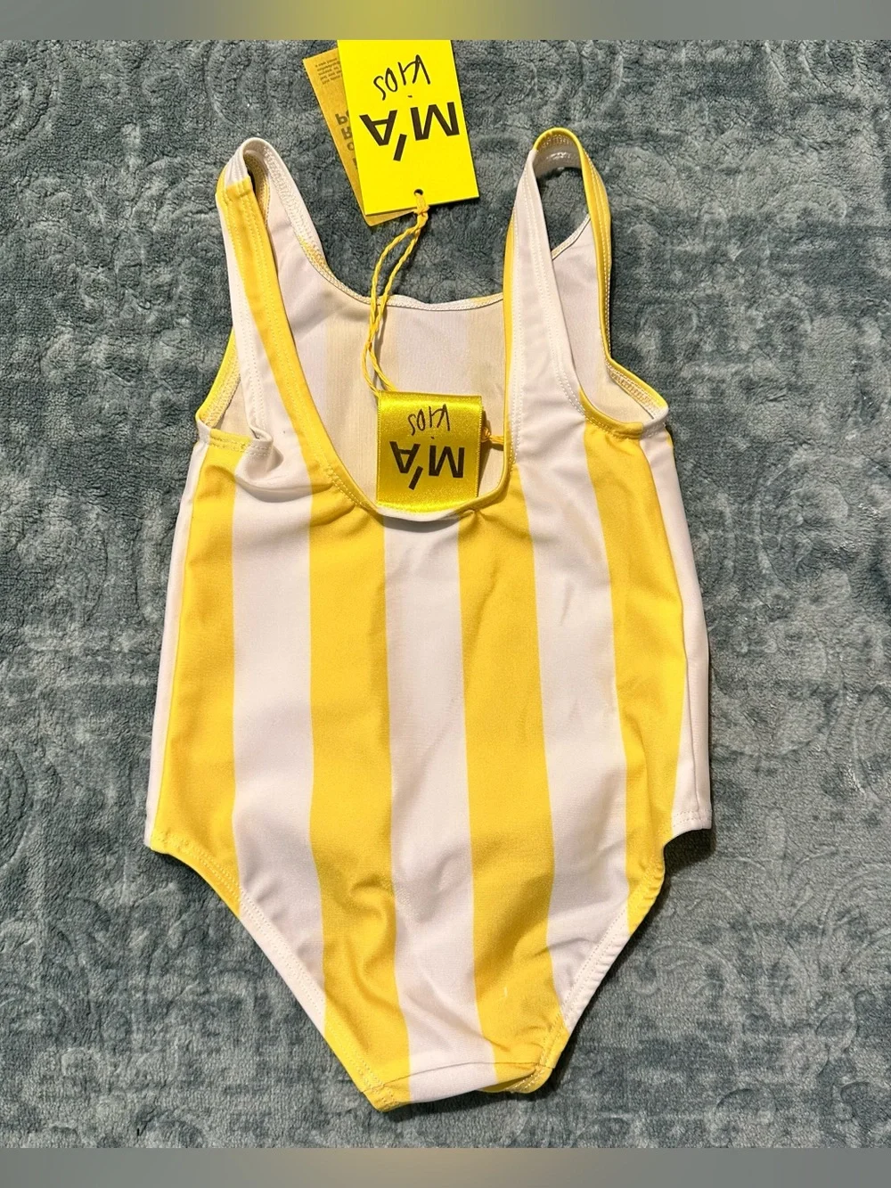 Toddler Mia Kids White and Yellow Striped Bathing Suit | Size 2T